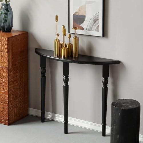 Tavolo consolle a Mezzaluna, Tavolo da Ingresso Stretto, Tavolo Decorativo semicircolare in Legno massello, Tavolo da Divano a Mezzaluna (Nero, 100x25x80 cm)