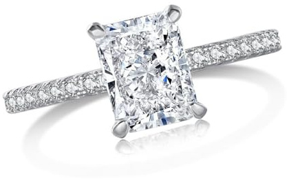 2 Carat Lab Grown Diamond Ring for Women,18K White/Gold Plated Radiant Cut Eternity Rings, D Color VVS1 Clarity Simulated Diamond, Wedding Engagement Anniversary Ring Set(D-White Gold Plated,7 US)