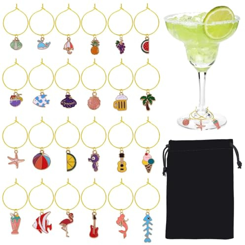 ZXTGBQ 24 Pieces Marcadores de Copas de Vinoo, MMarcadores de Bebida, MMarcadores para CopasDe Vinoo, Marcador de Copas de Vino Colgantes de Marcadores de Vino para Decoración de Fiestas