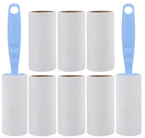 Hohopeti Rodillo Quitapelusas para Mascotas Adhesivo con Mango Azul, Kit 1 Unidad 2 Rollos de 40 Hojas 6 Recambios de 10 Cm y 60 Hojas, Elimina Pelo de Perros, Gatos, Ropa, Muebles