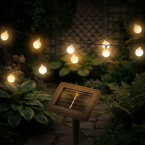 Spetebo Solar Lichterkette 290 cm, 30 Mini Kugeln, Warm Weiß | LED, Solarbetrieben, Einschaltautomatik, Wasserfest, Outdoor Deko
