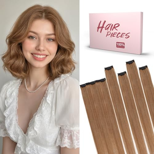 SEGO Clip in Extensions Echthaar 5 Pcs 7 Clips Haarverlängerung Remy Echthaar Extensions Clip Hair Extensions invisible natürlich 25 cm # 06