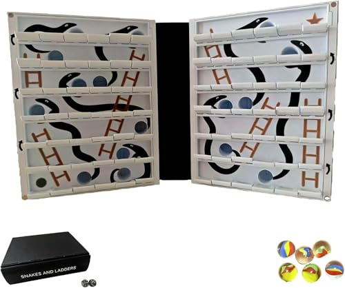 Playbooked Snakes and Ladders, Snakes & Ladders Book, Snakes and Ladders Board Game, Chutes and Ladders Board Game, Automatic Pop-Up 3D Game with Built-in Snake Mechanism (black)