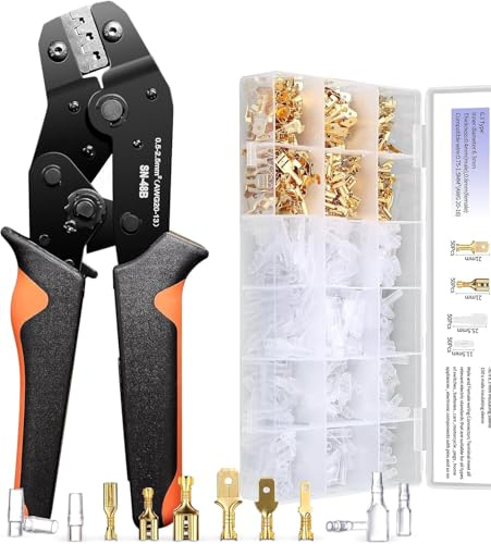 Hibisaws Crimping Tool Set - 600pcs Crimp Connectors for 0.5-2.5mm²/AWG 22-16 Wire, Suitable for 2.8mm, 4.8mm, 6.3mm Spade Connectors