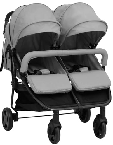 QUAHEAS Carrito para hermanos gris claro y negro con marco de acero, plegable y plegable, compacto y ligero, con función reclinable, suspensión, toldo para el sol, ideal para gemelos