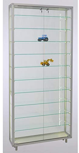 MHN Sammlervitrine & Standvitrine 19 x 78 x 183,5 cm – Flache Glasvitrine zur Wandaufstellung, abschließbar, Holzrückwand – ohne Beleuchtung – für Modellautos, Modell-Eisenbahn oder Figuren