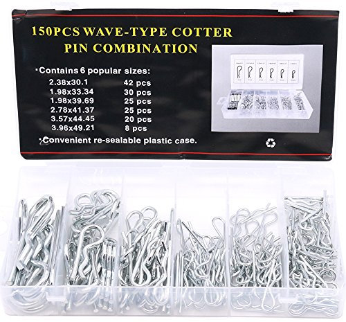 Glarks 150 pcs Heavy Duty Zinc plaqué épingles à Cheveux Cotter Goupille d'attelage Broches Assortiment kit