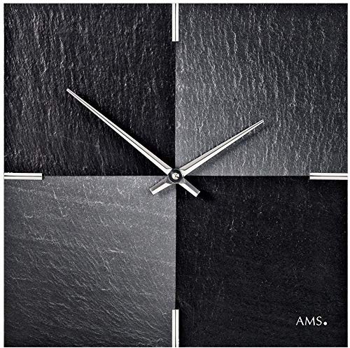 AMS 9520 Wanduhr Quarz mit Schiefer Naturschiefer und Aluminium