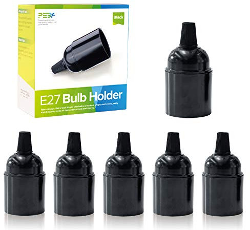Lampenfassung E27, Bakelit Fassung E27, Schwarze Vintage Solid Lampenfassung, Edison Retro Glühbirnenfassung, Schraube Glühbirne Adapter, für DIY Hängelampen, Tischlampe, 6 Stücks, PEBA