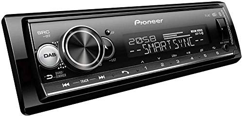 Pioneer MVH-S520DAB 1-DIN receiver with DAB/DAB+, Bluetooth, multi colour illumination, USB, Spotify, Pioneer Smart Sync App and compatible with Apple and Android devices.