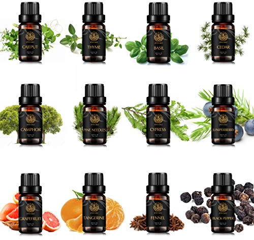 Top 12 Therapeutische Grade Grapefruit ätherische Öle Set, 100% reine Kampfer ätherisches Öl für Diffusor, Aromatherapie Zypresse ätherisches Öl Set für Luftbefeuchter - Zeder,Schwarze Pfeffer Öle...