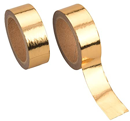 Matory Lot de 2 rouleaux de ruban adhésif Washi en feuille d'or - 15 mm x 5 m - Ruban de masquage décoratif pour bricolage, artisanat, cadeau, cadre photo, scrapbooking
