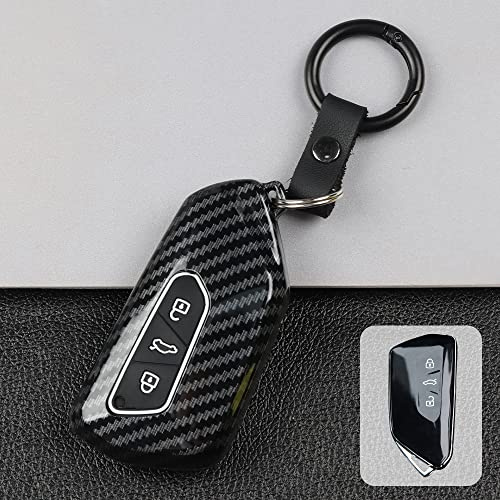 ontto ABS Autoschlüssel Hülle Passt für VW ID.3 ID.4 Golf 8 Seat Leon MK4 Tarraco Ateca Octavia 2020-2021 Schlüsselhülle Schlüsselanhänger Schutzhülle Schlüsselbox 3 Tasten-Kohlefaser schwarz