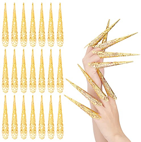 PandaHall Fingernagel Krallennagel, 30 stücke 4.7 Zoll Gold Lange Nägel Krallen Gefälschte Nägel Fingerknöchelschützer Antike Königin Kostüm Fingerspitze Krallennagelringe Für Halloween
