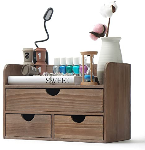 Rustikaler Schreibtisch-Organizer und Briefständer aus Holz im Vintage-Stil für Schreibtisch, Tischplatte oder Theke, gebranntes Holz, für Bürobedarf, Schreibtischzubehör oder Post, Braun