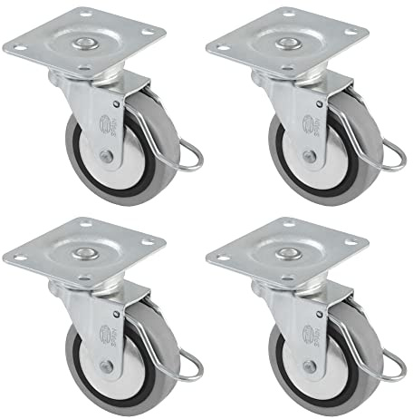 amig - Lot de 4 roulettes pour meubles mod. 2503, avec frein, avec plateau et roulements, Dimensions : diamètre 60 mm, Charge maximale par roue: 25 kg, en caoutchouc, couleur grise