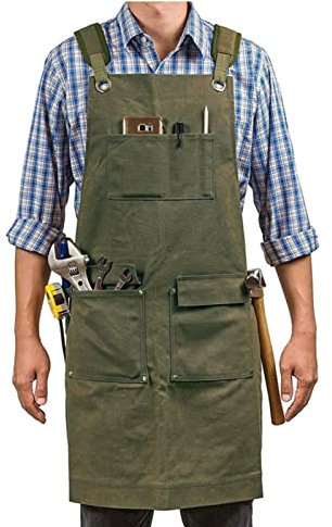 ALCKO Arbeitsschürze Herren Werkstatt, Canvas Wasserdicht Einstellbar, Schürzen Männer Handwerker Tischler Maler Barkeeper, Schreinerschürze Gartenschürze, Unisex (Color : Green, Size : XL)