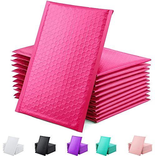 Generic Bubbelkuvert 100-pack, metalliska folie bubbelkuvert, vattentäta självhäftande fraktpåsar, dämpande vadderade kuvert för frakt, post, förpackning, bulk (rosa, 140 x 175 mm)