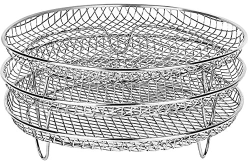 Jetcloud Air Fryer Rack 3 Pcs for Ninja, Stackable Air Fryer Accessories 7.8inch Stainless Steel Air Fryer Basket Tray Multi-Layer Dehydrator Rack for Baking Roasting(round)