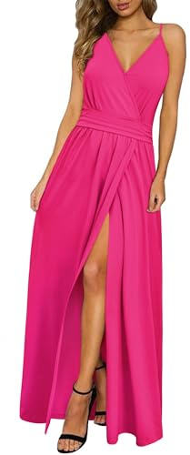 Newshows Abito Estivo da Donna con Collo a v e Manica Corta da Spiaggia Boho Maxi | Abiti floreali senza maniche con spalline sottili, abito lungo spacco casual