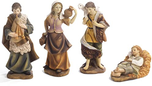Set 4 soggetti, Mestierante, Suonatore, Personaggi per Presepi 40 cm in Resina