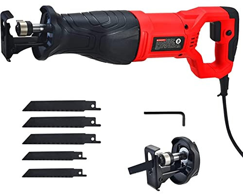 Sierra de sable de 7,5 A, 2800 spm, velocidad de ralentí, sierra de sable, sierra de mano eléctrica con cable con 5 n para cortar madera, metal y PVC, rojo, UE