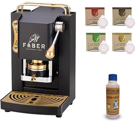 Offerta Macchina da Caffe a Cialda Faber Mini Deluxe + Decalcificante da 300 ml + Cialde Omaggio il Caffè dell' Emporio (Nera)