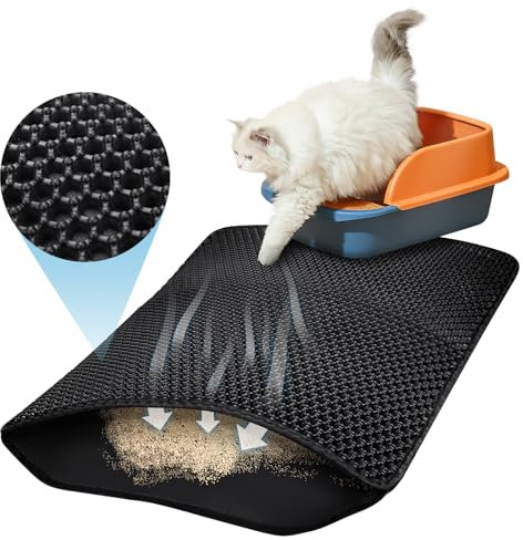 Katzenklo Matte, 45x30 CM Katzenstreu Matte, Doppelte Schichte Non-Slip Wasserdichte Entwurf Katzenmatte Katzenklo, Bienenwabe Matte Katzentoilette, Cat Litter Mat Streu Kontrolle Schwarz