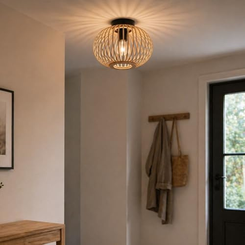 Lightbox Deckenlampe mit Bambus Gitter - Deckenleuchte Ø 30 cm - dimmbare Lampe für Wohnzimmer, Schlafzimmer & Flur - exkl. E27 LED