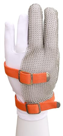 SJZ SUN RUN Cut Resistant Glove Food Grade 3 Finger Stainless Steel Mesh Metal Chainmail Gloves with Fabric Cuff Butcher Clothes Processing for Cutting Meat Oyster Shucking Knife Mandoline XL