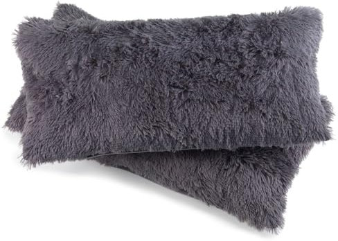 MALIKA 2er Set Flokati KissenhüllenKissenbezug im Doppelpack Cashmer Touch Fleece Kissenhülle, Sofakissen Kopfkissenbezug Kissenbezüge Couchkissen, Farbe:Silber, Größe:2X 40x80 cm