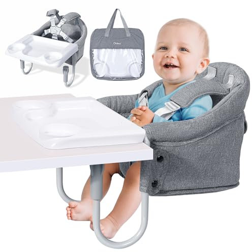 Orzbow Tischsitz Baby mit Abnehmbares Tablett,Babysitz Tisch mit 5-Punkt-Sicherheitsgurt und Schultergurt-Polstermatten,Baby Tischsitz zum Klammern,Hinterlasse Keine Spuren,für zu Hause und Unterwegs