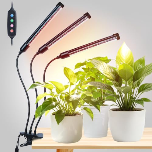 FECiDA 27W Clip Pflanzenlampe 3000 Lumen, Vollspektrum Pflanzenlampe mit Zeitschaltuhr für Zimmerpflanzen, Grow Light mit High PPFD Wachstumslampen für Blumen, Gemüse, Hydroponik mit Timer 4,8,12 Hr | 3 x Röhren, 3 x Helligkeit, natürliches Sonnenlicht, Vollspektrum, 5-stufiger Timer, Home-Plug-In-Design