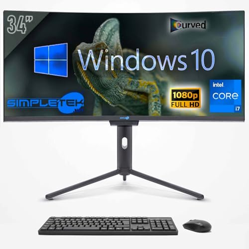 SIMPLETEK - PC All In One 34 Curvo FHD | Core i7 | Windows 10 Pro | 4GB RAM | 120GB SSD | Webcam Integrata 5MP | WiFi6 e BT 5.2