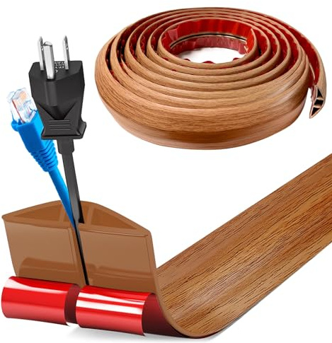 Flexibler Klein Kabelkanal, Selbstklebend Boden Kabelbrücke,5M x 5cm Flexibler Kabelabdeckung Kabelschutz Kabelschacht Leicht zu Schneiden Montage für alle Netzkabel Haus, Büro, Lager (Holzmaserung)