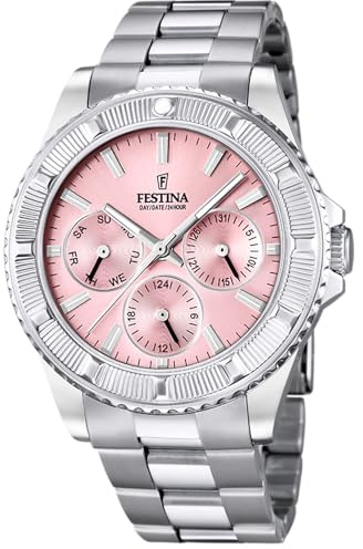 Festina Damen Uhr Analog Edelstahl 316L Silber - Quarzwerk Multifunktion - Mineralglas robust - 5 ATM wasserdicht - Kalender - Special Prices F16690