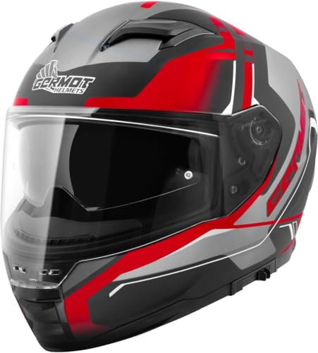 Germot GM 350 Integralhelm matt schwarz rot ECE 22.06 mit Sonnenblende, M 57/58