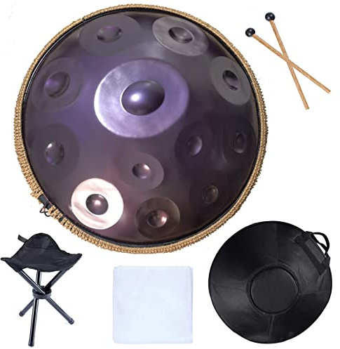 Schlagzeuginstrument in D-Moll, 432 Hz Stahlhandtrommel für Klangheilung und persönliche Meditation - inklusive Tasche, Ständer und Schlägel
