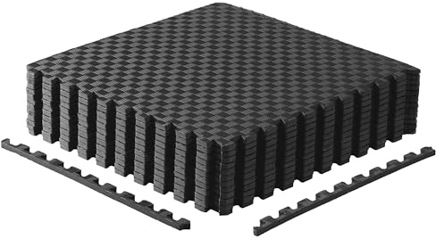CAP skivstång 1/2 sammankopplade EVA-skum träningspusselmattor – 2-pack | 61 cm x 61 cm x 1/2 tum | Tatami-mönster – svart