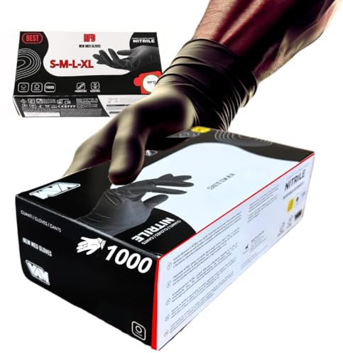 RFD 1000 Guanti in Nitrile Neri Monouso S/M/L/XL Taglie - Resistenti, Professionali e Ipoallergenici - Perfetti per Uso Medico, Laboratorio, alimenti (XL)