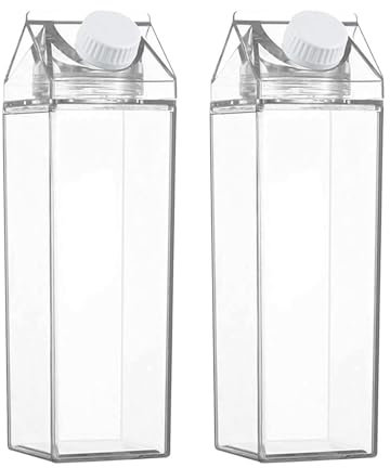 Bouteille en carton de lait – Bouteille de jus transparente – Bouteille d'eau carrée portable – Bouteille en carton de lait plaastique | 500 ml/1000 ml – Bouteille carrée avec couvercle scellé pour
