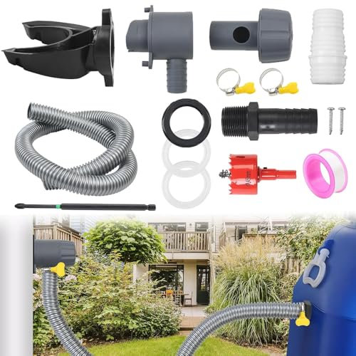 MaxEarn Water Butt Filler Kit, Rainwater Connector Kit for Downpipe Pipe Diameter 70-110mm, Rain Diverter Kit with 100cm Hose Pipe and Fittings, Water Collection System Connect Downpipe to Water Butt