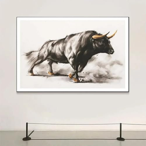 Cuadro de toro negro y marrón, carteles de corridas de toros, impresiones artísticas en lienzo, imágenes de animales modernos para pared, decoración de sala de estar y oficina, 50 x 70 cm, sin marco
