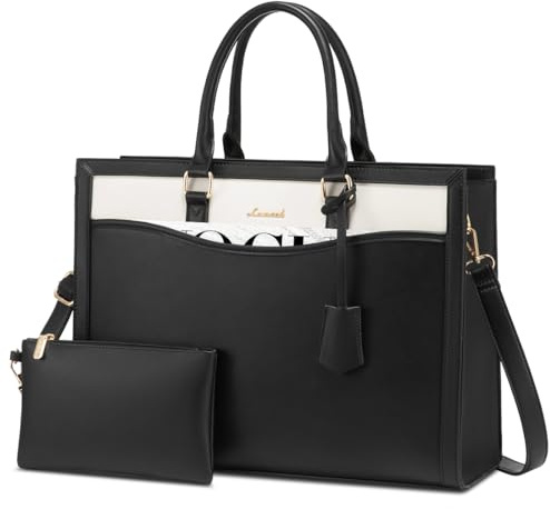 LOVEVOOK Borsa per computer portatile da 15,6 pollici nera, borsa da donna grande, borsa shopper, borsa a tracolla in pelle, borsa tote, borsa da lavoro, borsa a tracolla, borsa per l'università
