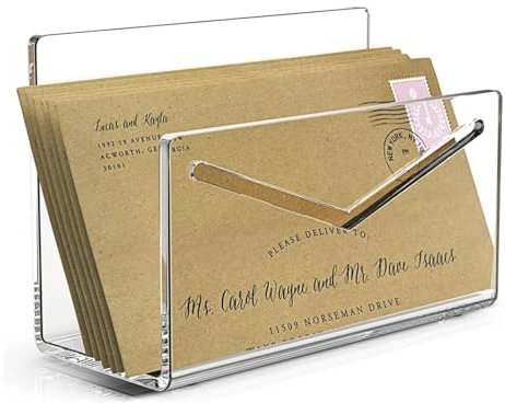 Nhujevkom Acryl-Posthalter, Acryl-Post-Organizer - Transparenter Desktop-Umschlag-Organizer | Vertikaler Briefumschlag-Posthalter, Brief-Rechnungsständer für Rechnung, Dokument, Notizbuch