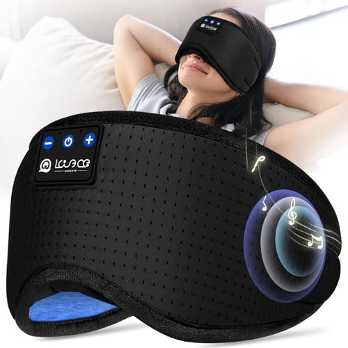 LOVE EYE Bluetooth Schlafmaske für Seitenschläfer, ultraflache Kopfhörer, lichtdicht & waschbar, verstellbar, atmungsaktiv, für Reisen & Entspannung (Schwarz, mit Belüftungslöchern)