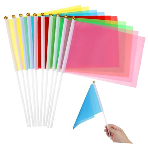 GAROZATION 50stücke Quadratische Flaggen Handgehaltene Mini-flaggen Aus Polyester Partyzubehör in Rosé Grün Rot Gelb Blau Für Feiern Und Veranstaltungen