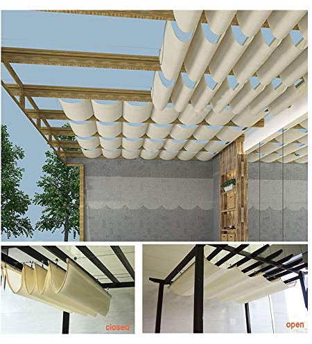 PENGFEI Retractable Pergola Canopy Shade Cover, Privacy Screen Anti-UV for Deck, Terrace, Gazebo, Courtyard Wave Roof Awning, Custom Size (Color : Beige, Size : 1.1x6M)