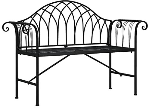 ULUYYUC Outdoor Bank Balkonbank Kleiner Balkon Bierbank Garden Bench - 2-Sitzer-Gartenbank 128 cm Schwarz Stahl für Parks Balkon Terrasse Garten