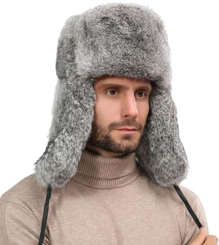 YEKEYI Trappermütze, Wintermütze, russische Mütze, für Herren und Damen, Pelzmütze mit Kaninchenfell, Fliegermütze, winddicht
